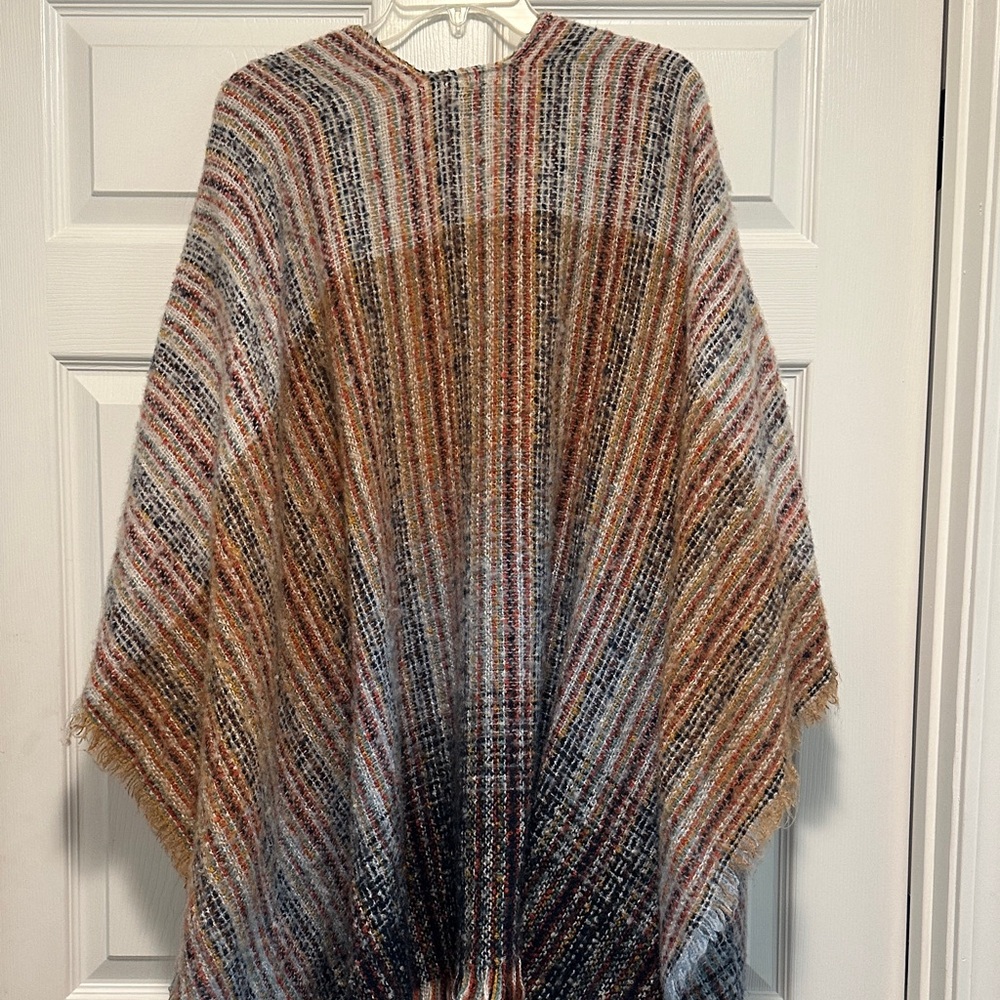 Striped Multicolor Shawl Open Wrap Poncho - Picture 5 of 8